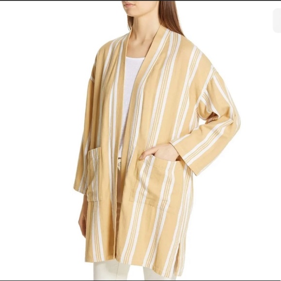 EILEEN FISHER Organic-Cotton Striped Kimono Jacket. Size OS - Picture 4 of 12